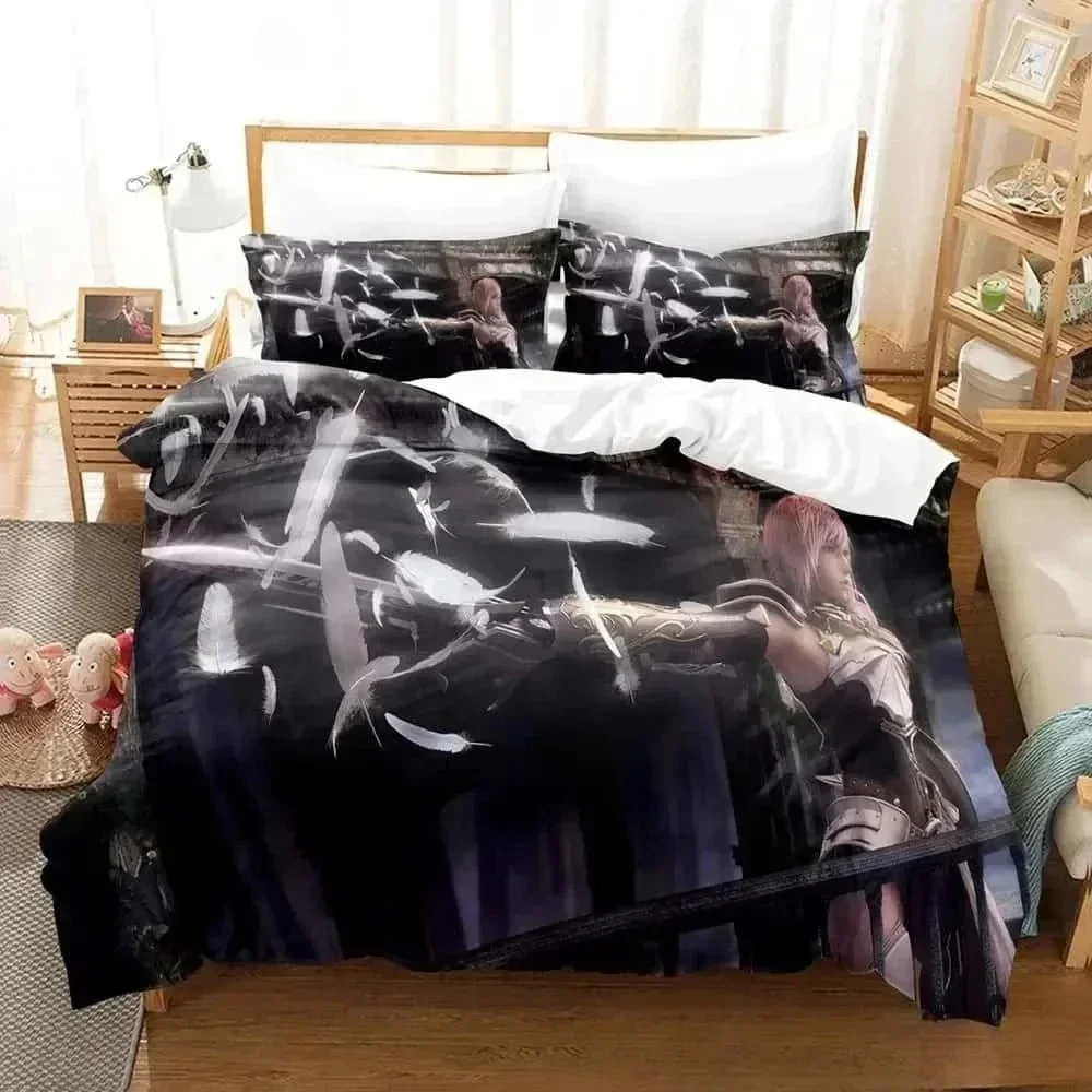 New 3D Anime Game FINAL FANTASY XIII-2 Bedding Set Printed With Pillowcase Bed Duvet Cover Single Double Queen Super King Size