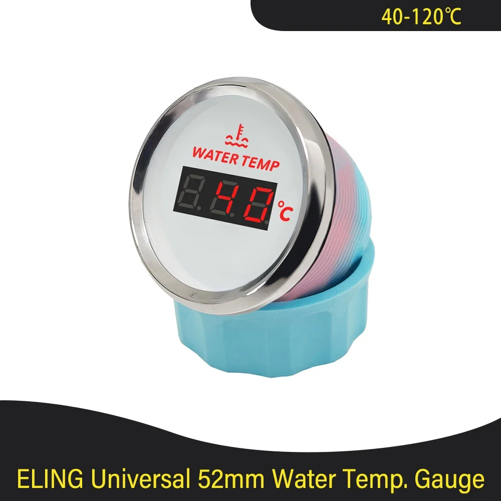 Waterproof Marine 52mm Water Temp Gauge Temperature Meter 40-120℃ with Red Backlight for Car Boat Truck Universal 12V 24V