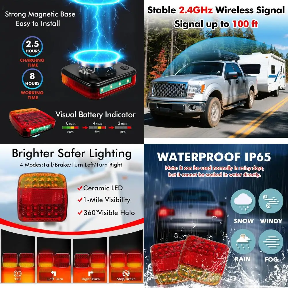 

Rechargeable Waterproof Magnetic Tail Lights for Towing - Suitable for Trucks, Boats, RVs, and SUVs