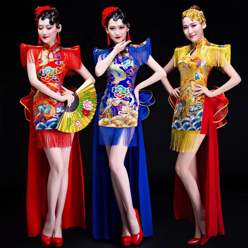 

New Yangko drum team apparel for men and women adult national wind drumming clothing dragon and lion dance costume costumes