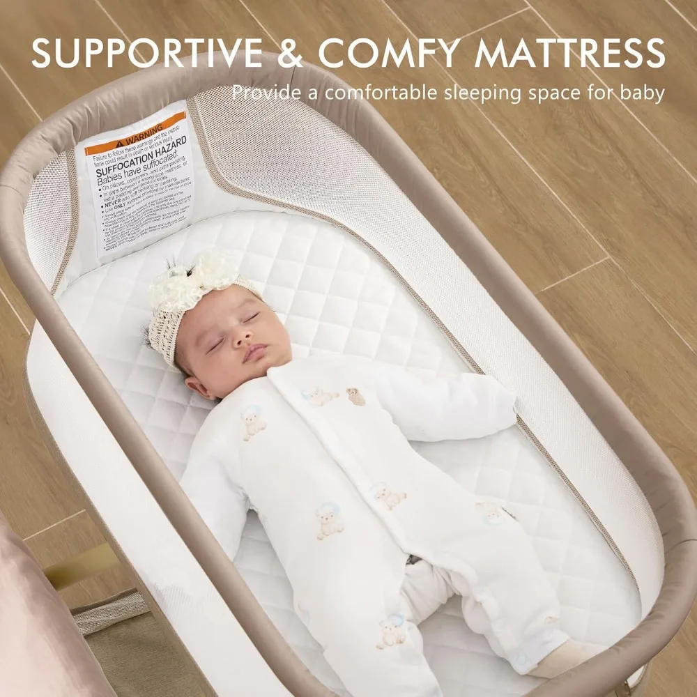 3 in 1 Baby Bassinet, Rocking Bassinets Bedside Sleeper with Calming Motion, Portable Nest for Newborn Infant, Breathable Mesh
