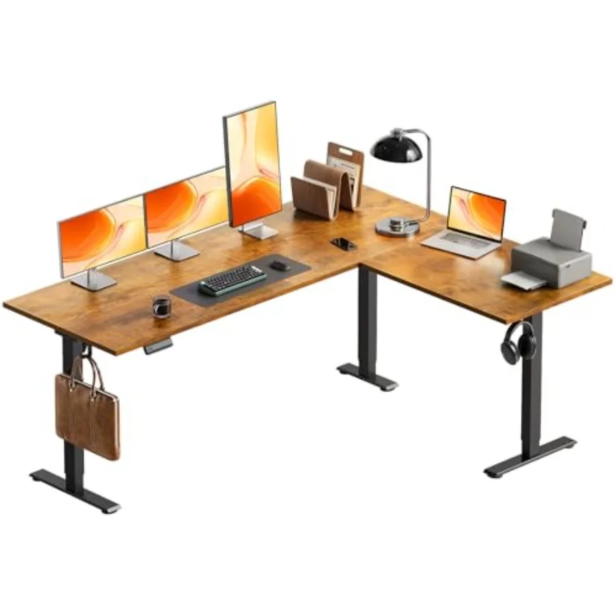 

63 Inch Reversible L Shaped Electric Standing Desk Height Adjustable Corner Stand up Desk Ergonomic Large Lift Computer Table f