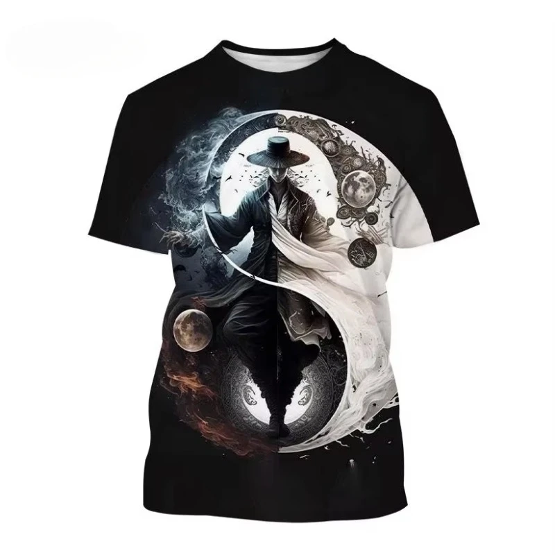 Fashion Casual Men's Clothing Bagua Tai Chi Yin Yang Koi 3D Print T-shirt Harajuku Street Oversized T-shirt Short-sleeved Tops