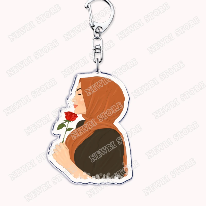 Fashion Spring Woman Holding Flowers Portrait Keychain for Accessories Floral Bouquet Renaissance Keyring Jewelry Fans Gifts