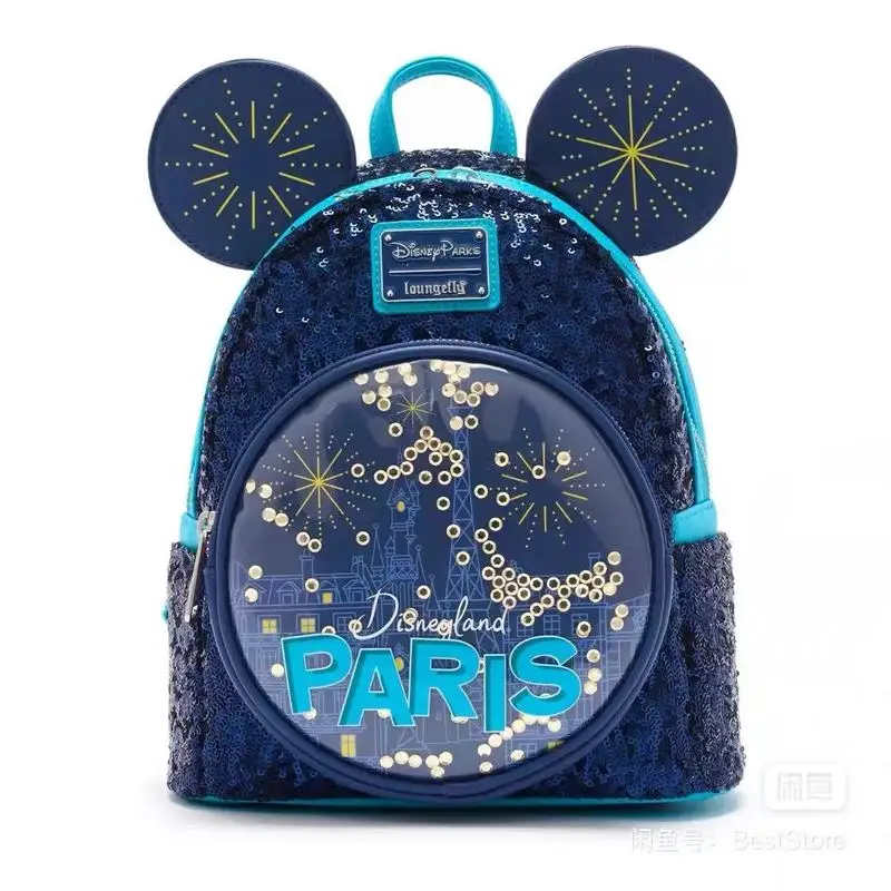 In Stock Loungefly Parks Mini Backpack Blue Glitter Children'S Backpack Outdoor Leisure Backpack Girl'S Birthday Gift