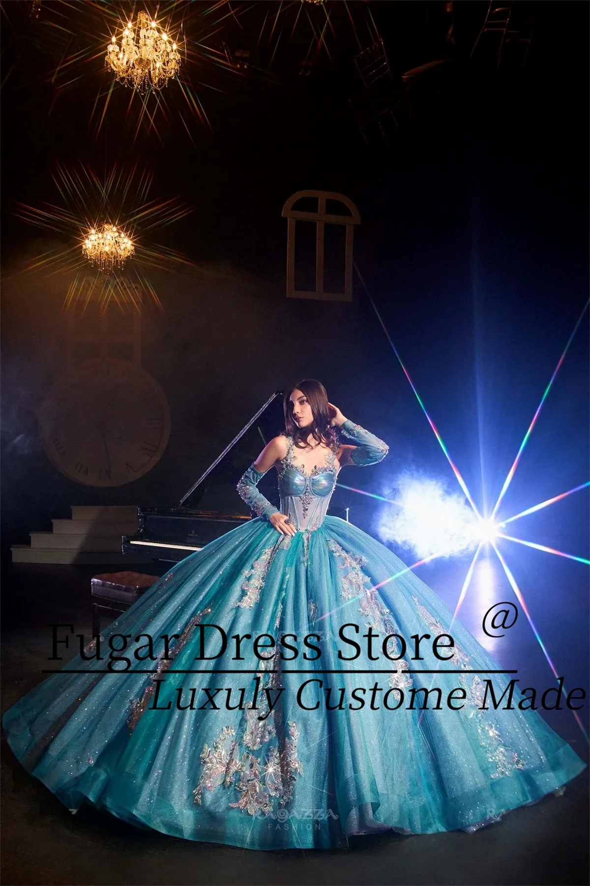 Jade Princess Quinceanera Sukienki Zroszony bez ramiączek suknia balowa z długimi rękawami Odpinany pasek na ramię bez rękawów Vestidos para niñ