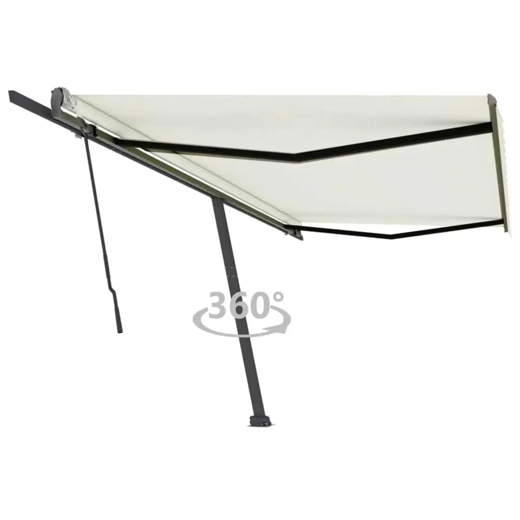 500x350 cm Cream Freestanding Manual Retractable Awning - Outdoor Sun Shade Canopy