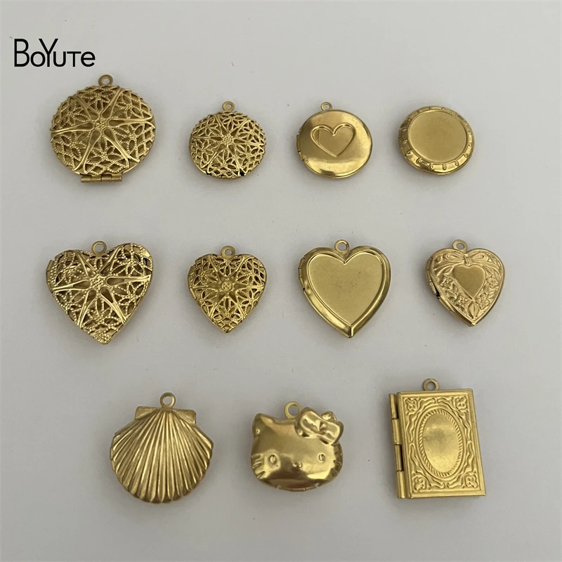 BoYuTe (10 Pieces/Lot) Raw Brass Locket Wholesale Openable Photo Locket Pendant Vintage Jewelry Pendant Materials