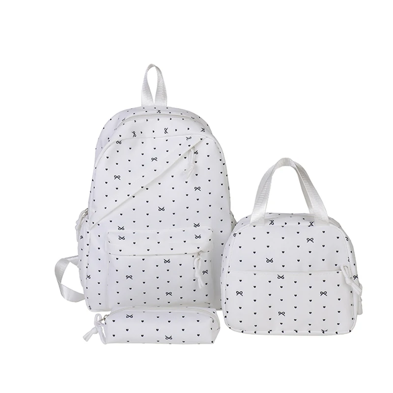 3Pcs Nylon Polka Dot Bow Backpack with Lunch Box and Pencil Case Students Bookbags Sets Large Capacity for Girls Women
