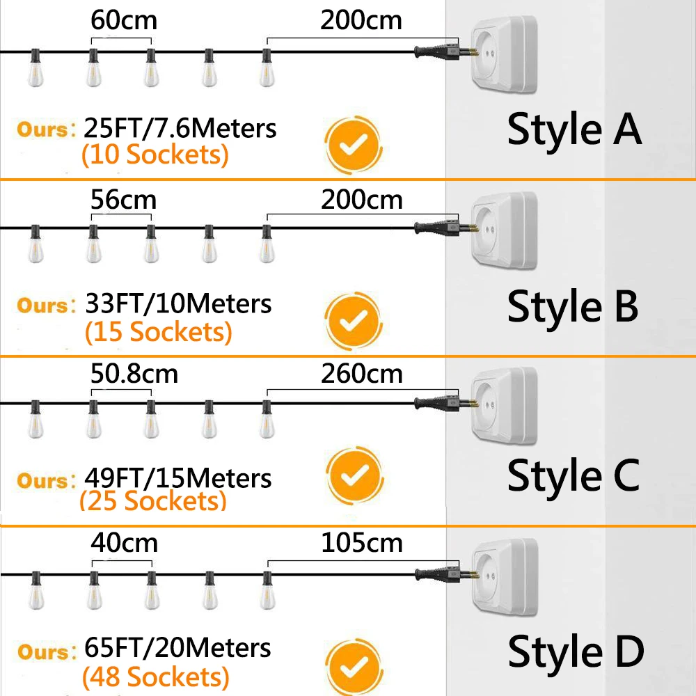 ST38 Led String Lights Outdoor Connectable Plastic Shatterproof IP65 Waterproof LED Bulb Outdoor Garden Garland String Lights