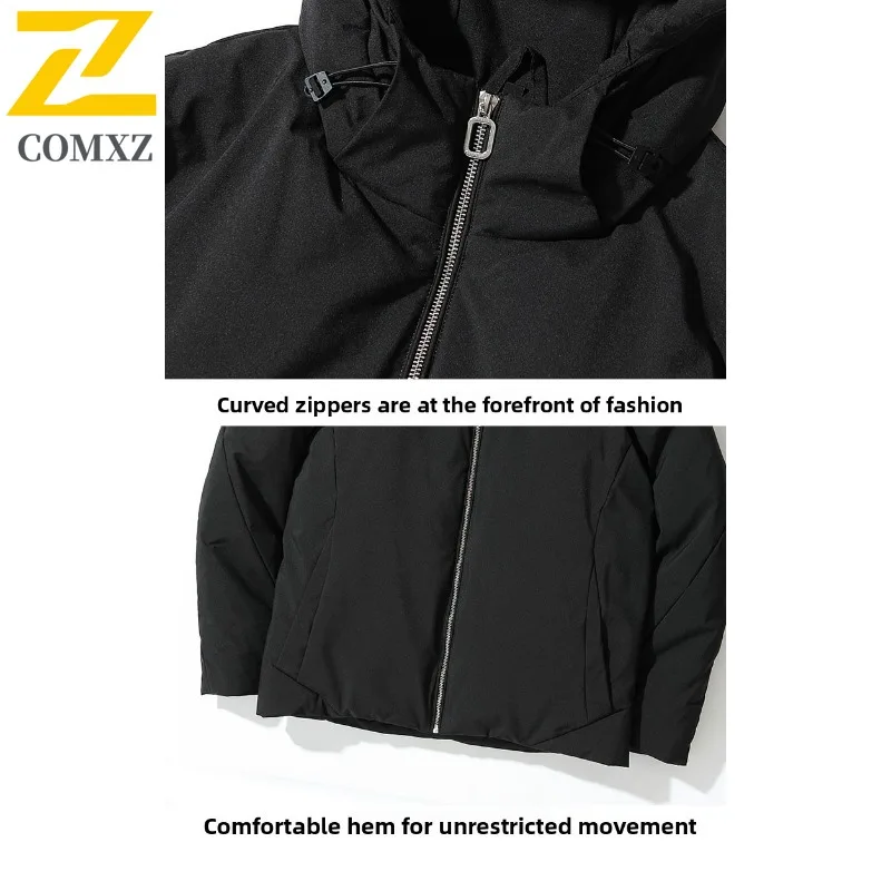 COMXZ Men's Winter Jacket 2025 Lightweight Minimalist Hooded Thick Warm Snowy Padded Jacket Streetwear Comfortable Down Jacket