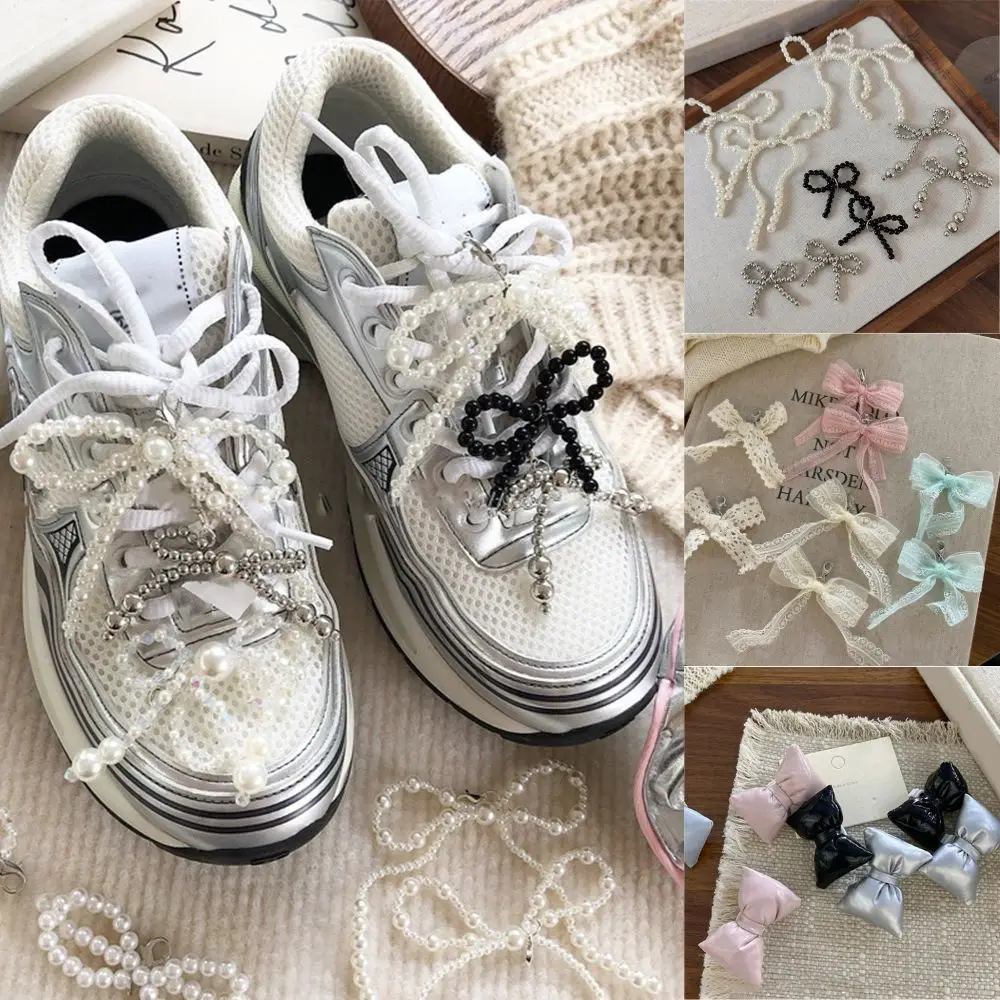 Fashion Pearl Bowknot Shoe Buckle Bead Lace Bow Pendant Shoe Clips Charms Decoration Shoes Accessories For Sneakers Canvas Shoe