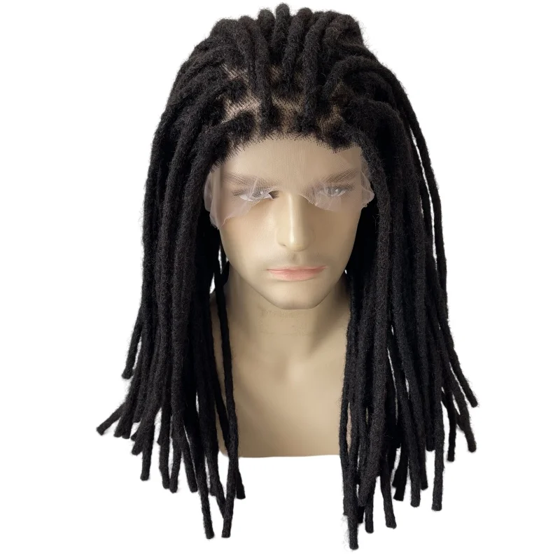 14 Inches Malaysian Virgin Human Hair Systems #1B Black Color Full Lace Wigs Dreadlocks Units for Black Men