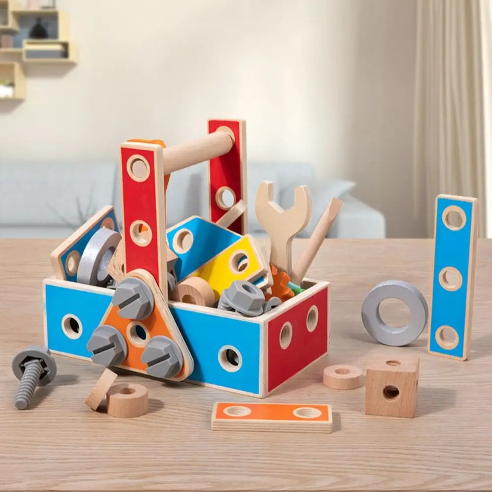 Wood Puzzle Nut Assembly Toolbox Pretend Play Tools Detachable Screwdriver Assembly Car Puzzle Montessori