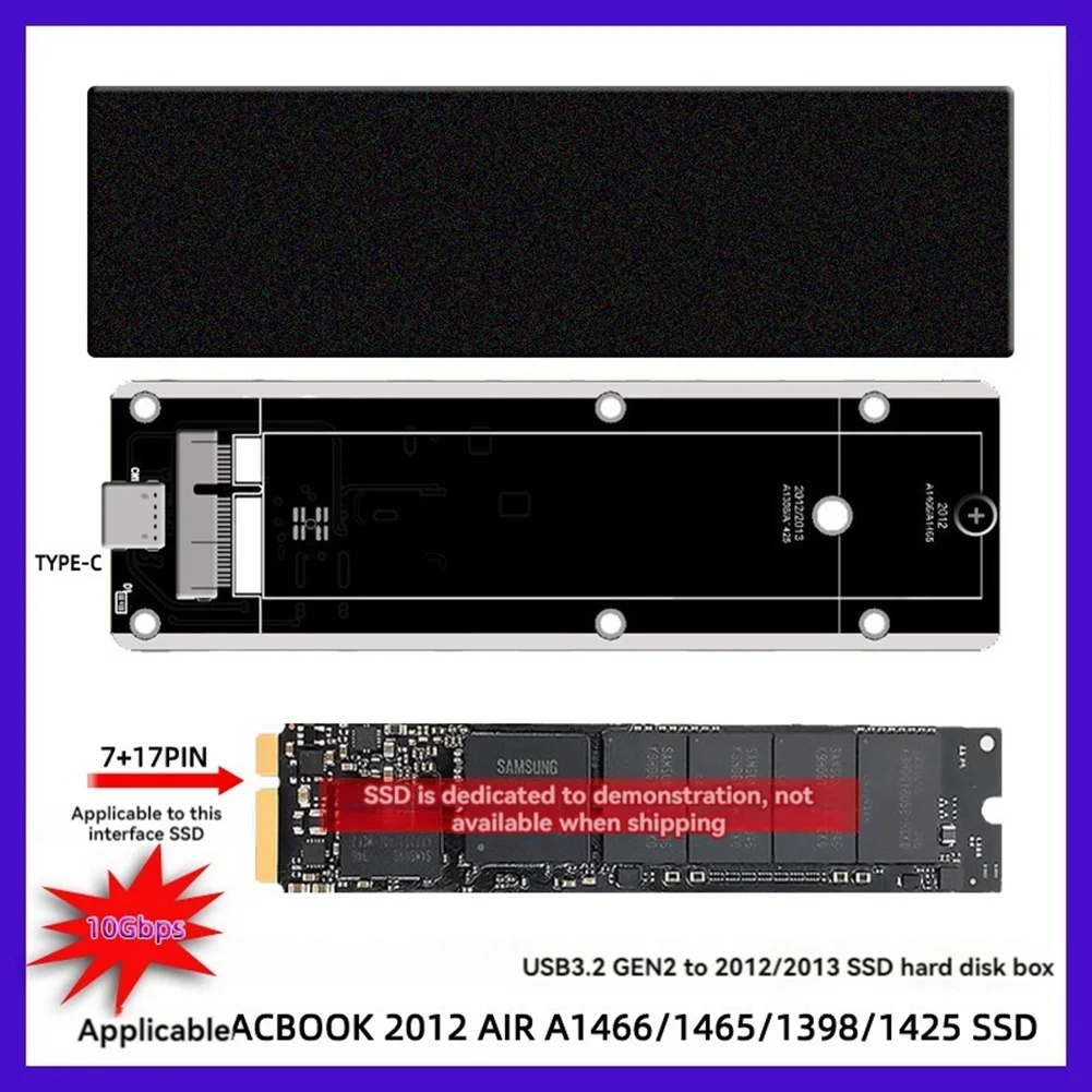For Macbook 2012 Air A1425 A1398 A1465 A1466 SSD Case USB3.2 GEN2 6Gbps M.2 SATA SSD Box SSD Enclosure A-C Cable A002