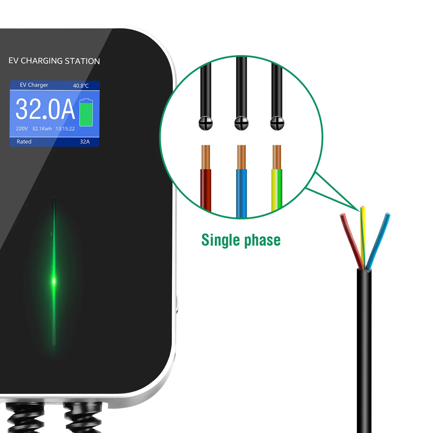 EVSE 월박스 EV 충전기 전기 자동차 충전 스테이션, 타입 2, 1 상, 7M 케이블, IEC 62196-2, IP66 방수, 32A, 7KW