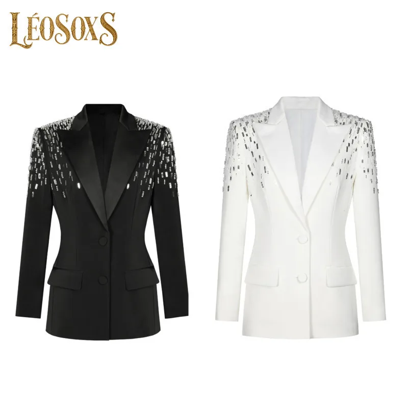 

LEOSOXS Solid Sequins Women's Blazers Lapel Slim Formal Jackets Office Lady High Quality Outerwears 2025 Autumn New Suit Coats