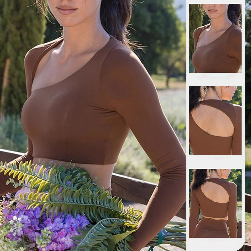 Sexy Irregular Culowed-Out Top Yoga Long-Sleeved Off-The-Shoulder Pilates For Women Fitness Yoga Wear Fashionable Sexy Clothing