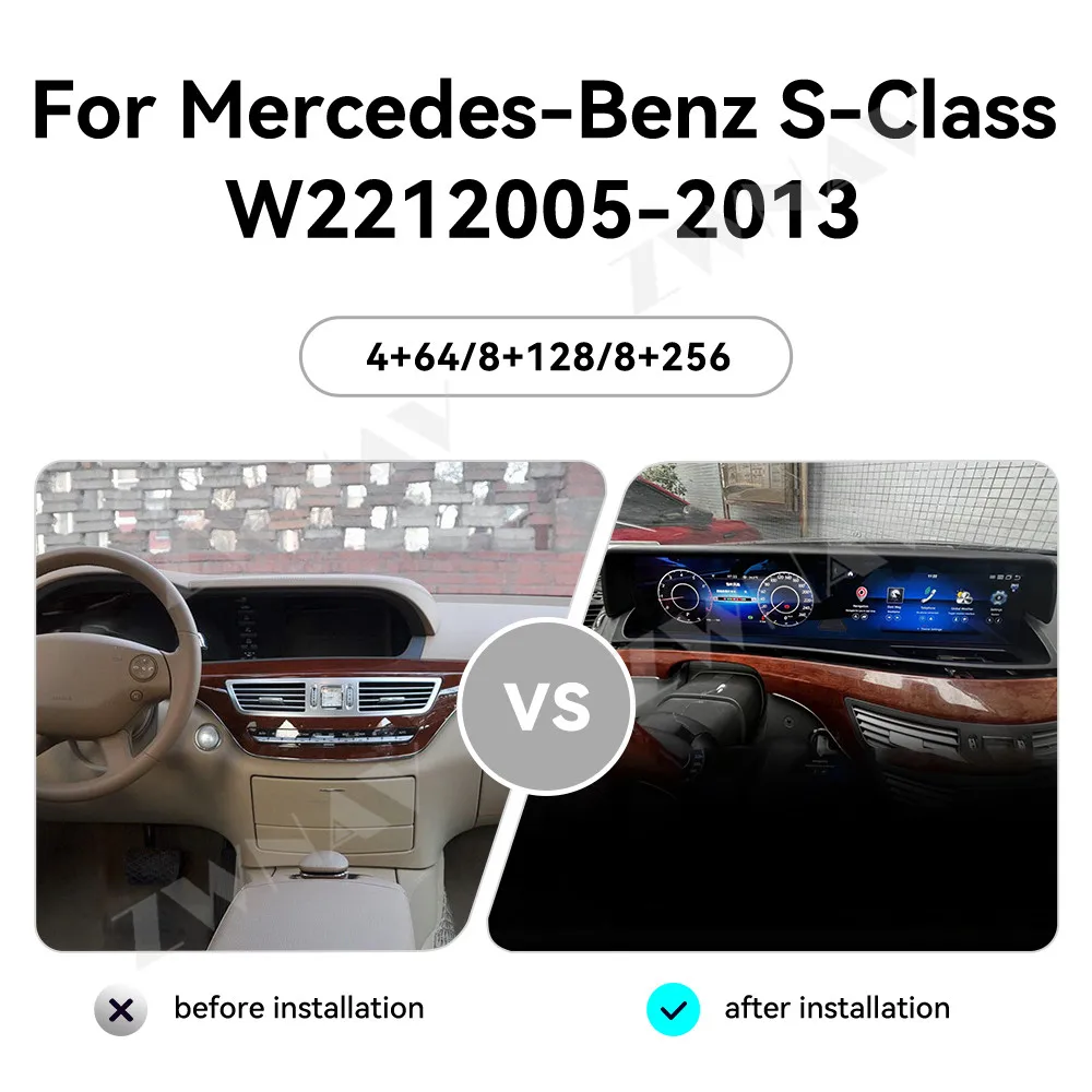 Carplay Car Radio Dual 12.3 inch Touch Screen For Benz S-Class W221 2005-2013 Android 12 GPS Navigation Car Multimedia Player