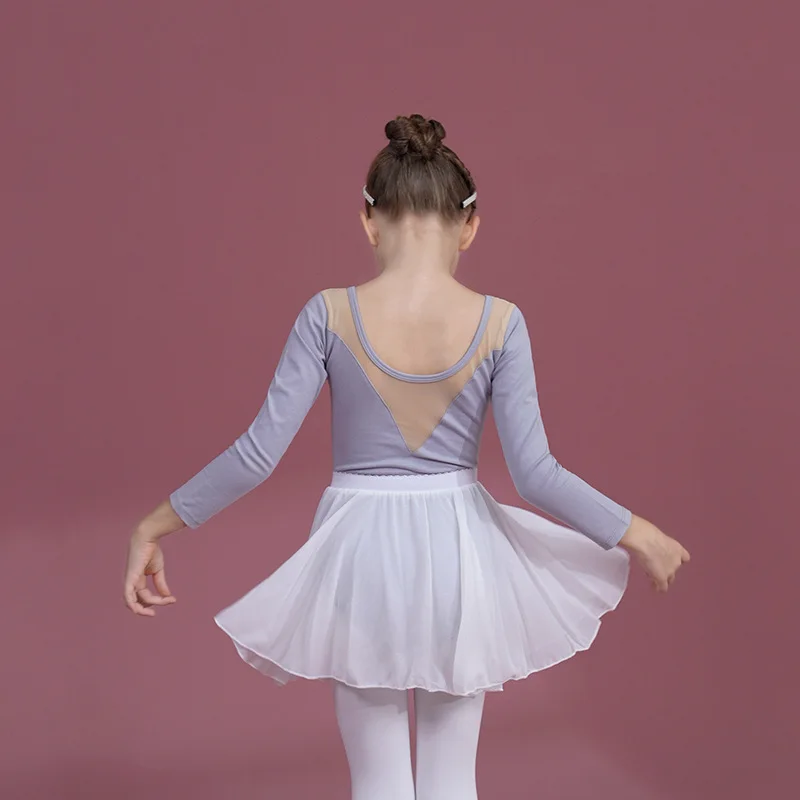 키즈 소녀 체조 레오타드 Bailarina Dancewear 의상 전면 및 후면 V 자형 탄성 메쉬 댄스 발레 어린이 공연