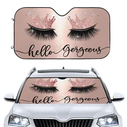 Pink Crown Eyelash Front Window Sun Shades, Folding Block UV Rays Sun Visor Protector, Sun Shield Cute Auto Accessories