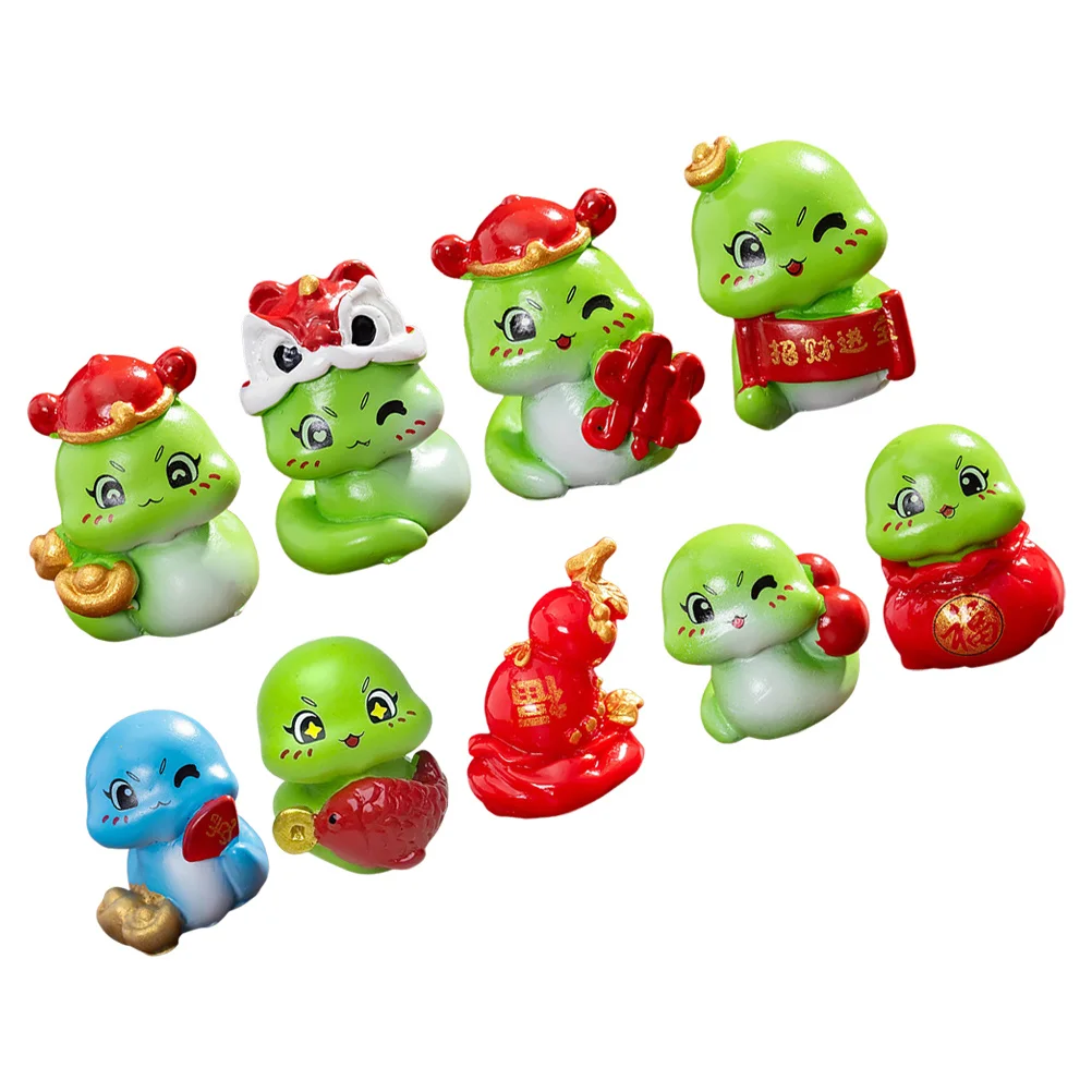 9 Stück Mini-Schlangenstatuen aus Kunstharz, mehrfarbige Kunstharzskulpturen für Garten, Zuhause, Mikrolandschaft, Neujahrsparty-Dekoration