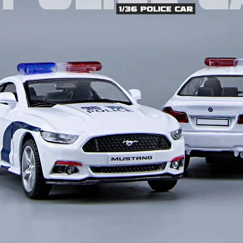 5 Inch Metal Car Chinese Police Car M5 Ford Mustang Simulation Diecasts & Toy Vehicle RMZ city 1:36 Alloy Model Gifts For Kids
