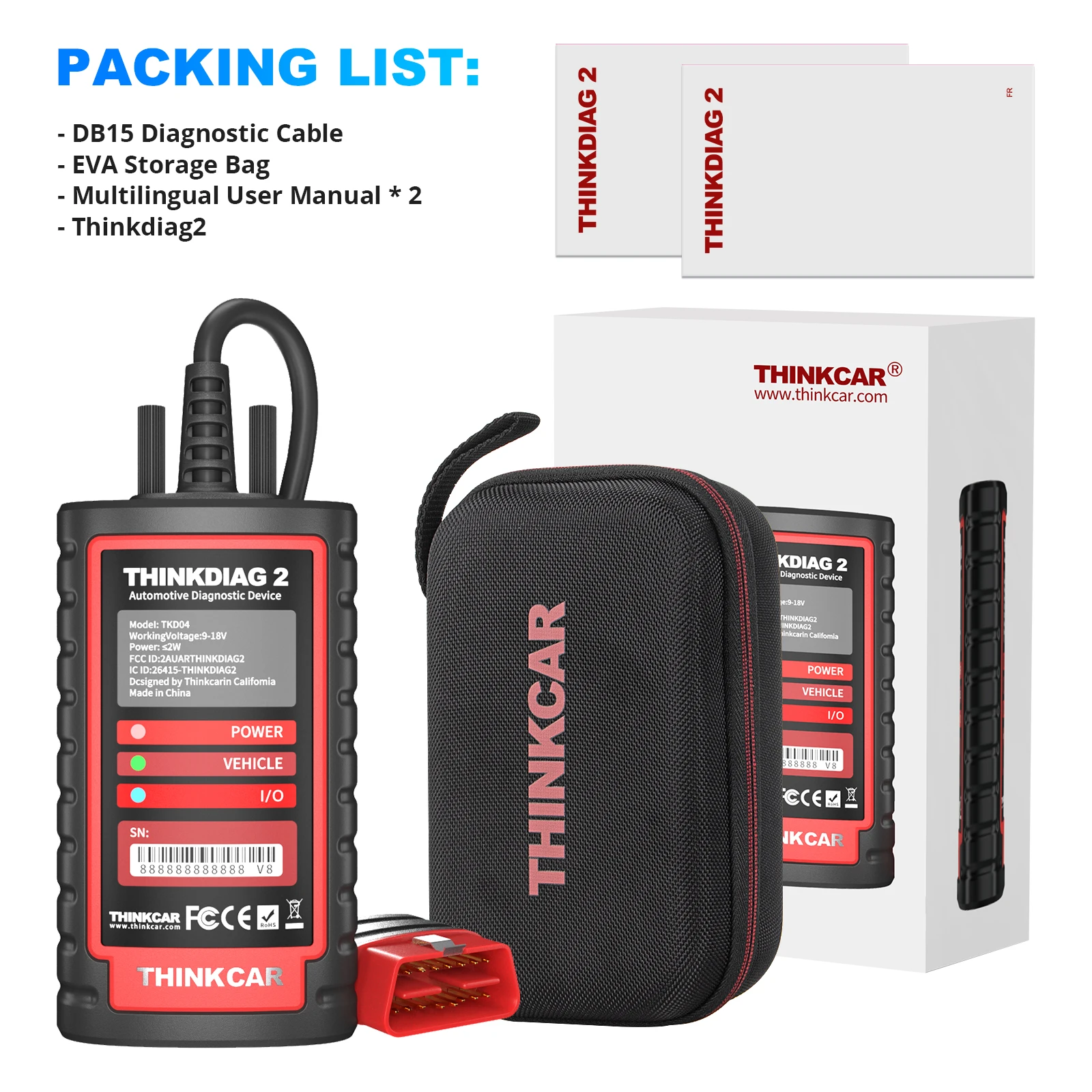 THINKCAR ThinkDiag 2 THINKDIAG2 with 1/2 Years D//Z Software Support CAN FD Protocol 16 Reset Functions OBD2 Diagnostic Tool