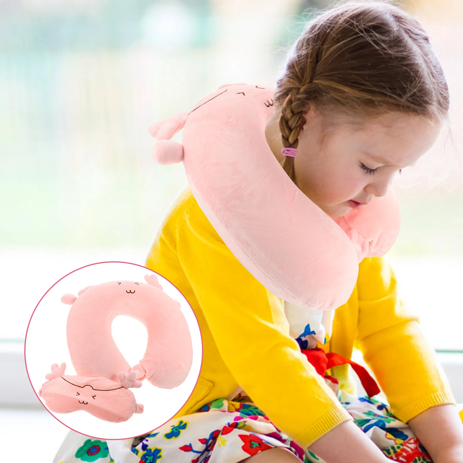 

Memory Foam Pillow Kids Travel Cartoon Pillow With Eye Shaped Nap Cushion Pink Snaps Fastener Storage Cervical Support