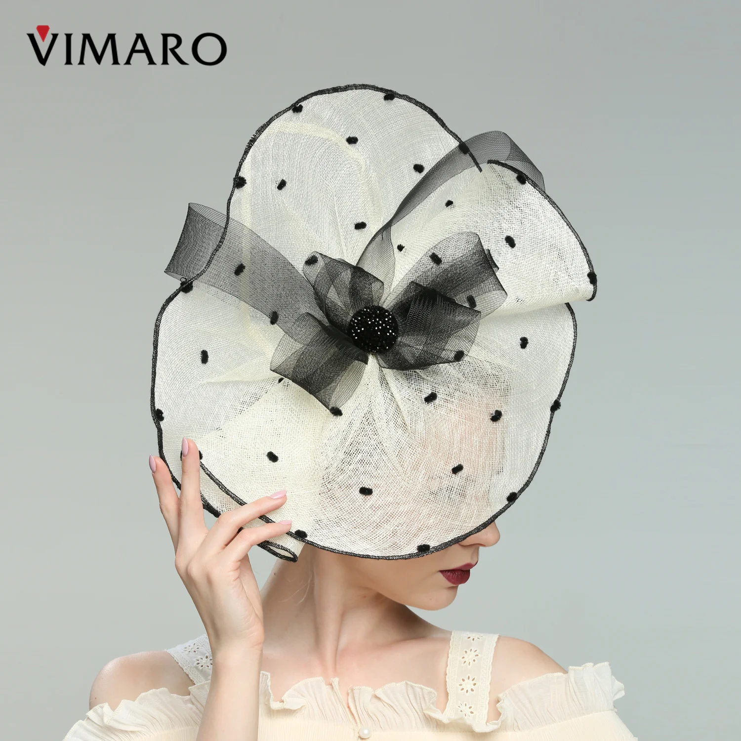 VIMARO Ivory Sinamay Fascinators for Women Elegant Headbands Fascinator Hats for Women Wedding and Church Derby Hat Women