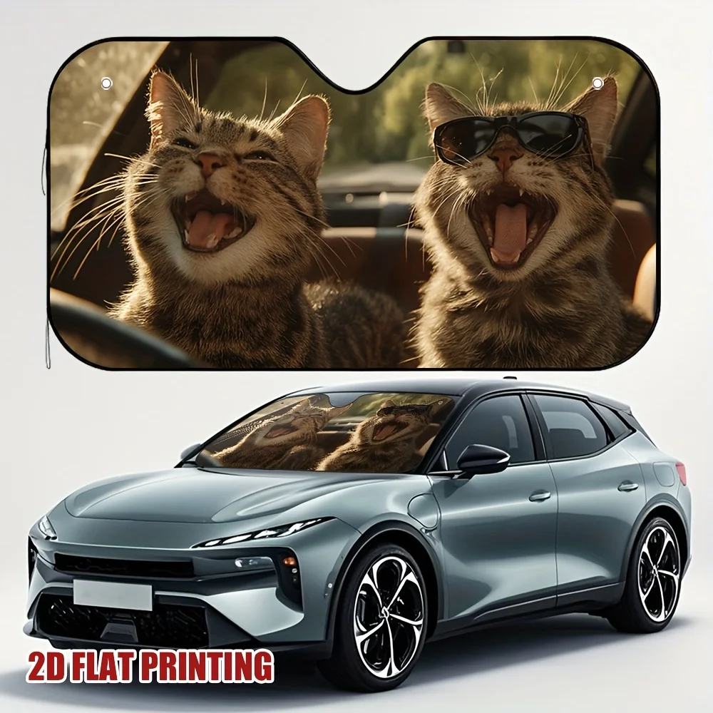 1pc Cool Cats Cruise Car Sun Visor - Fit For Family & Business Vehicles, UV Protection & Heat Reduction, Stylish Cat Design With