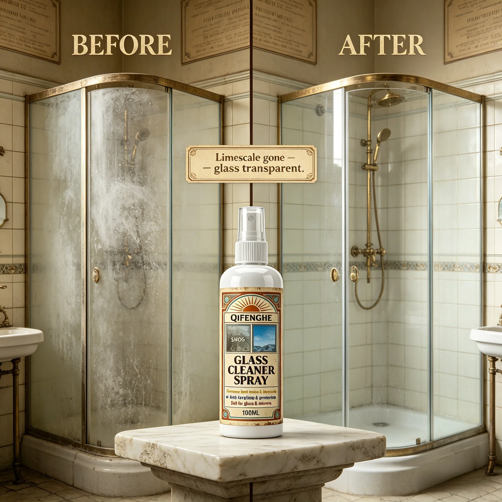 

QiFENGHE 100ml Multi-Purpose Glass Cleaner, Cleans Dirt Stains Limescale, Prevents Buildup, for Home Bathroom Car