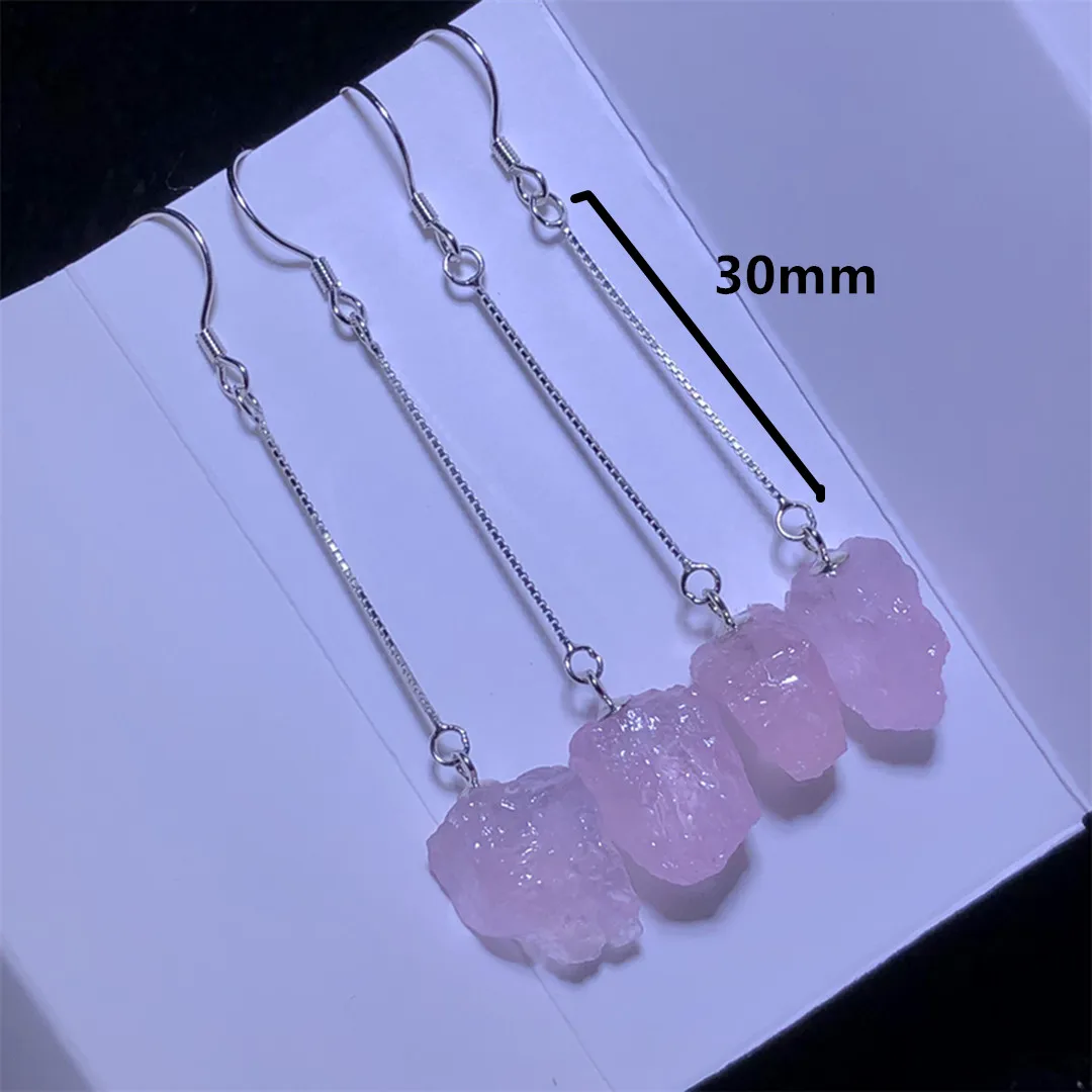 1 Pair Fengbaowu Natural Raw Rough Pink Beryl Morganite Earring 925 Sterling Silver Reiki Healing Stone Jewelry Gift For Women