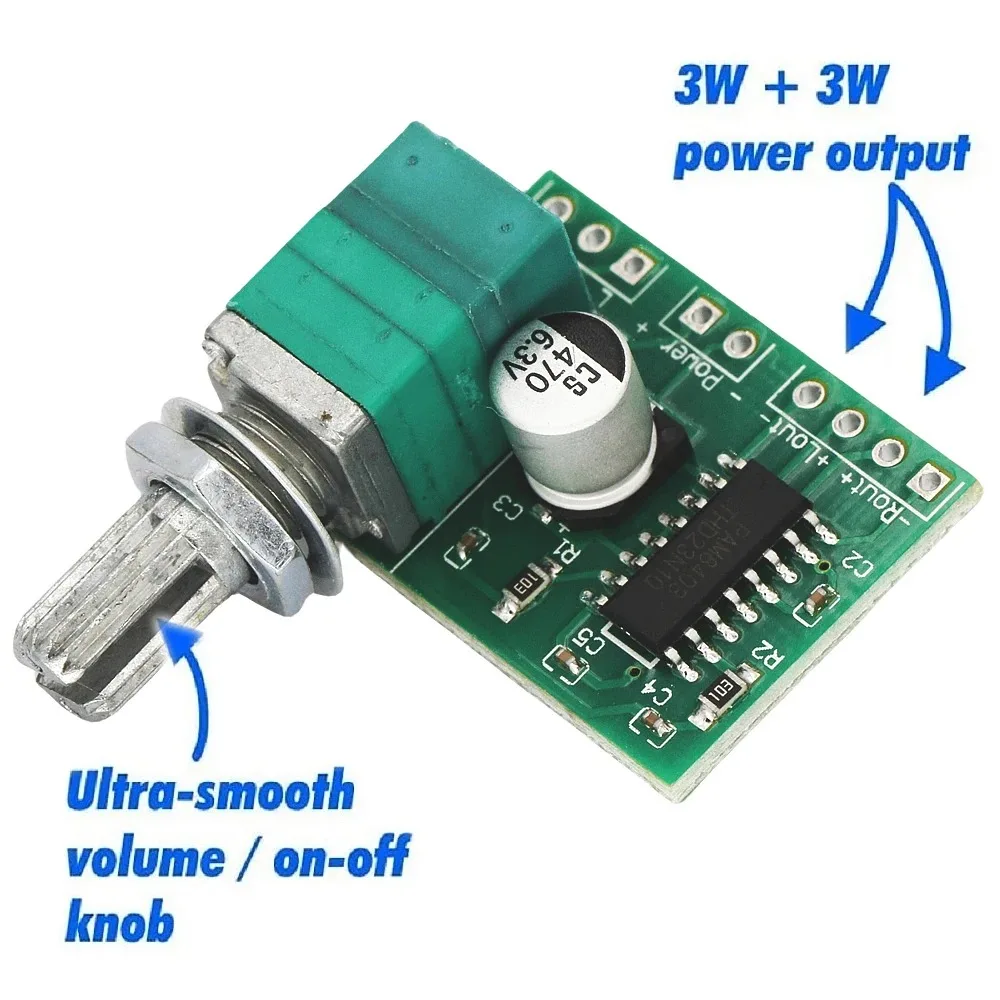 PAM8403 Mini 5V Digital Audio Amplifier Board Power AMP Module with Switch Potentiometer Dual-Channel USB 2*3W Volume Control