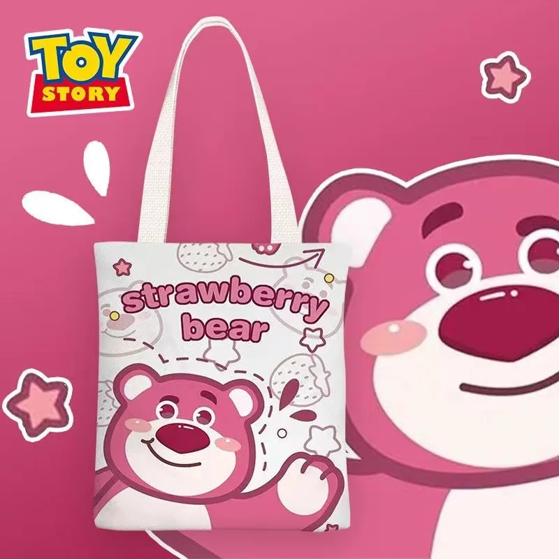 Disney Strawberry Bear canvas Bag girl Single shoulder simple student class handbag