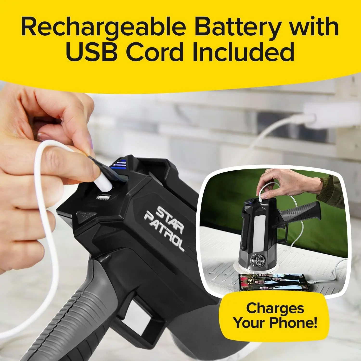 충전식 전술 손전등, 10가지 모드, 터보 부스트, 킥스탠드 및 휴대폰 충전기, 캠핑 및 비상용