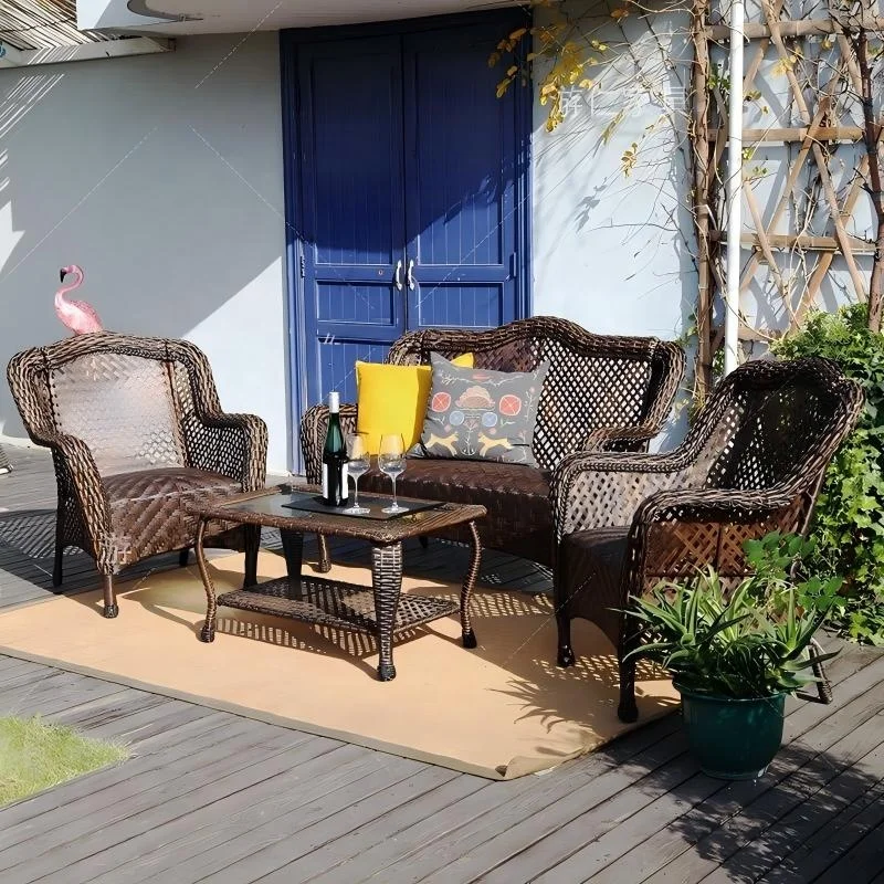 Outdoor Wicker Sofa Set Patio Villa Garden Balcony Terrace Rattan Chair Combination Waterproof Resistant Weatherproof Furniture