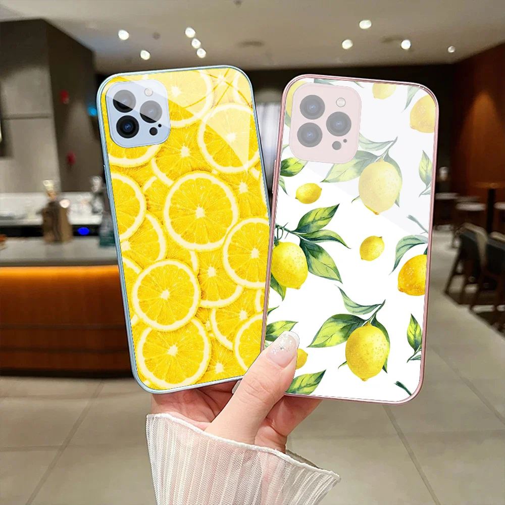 Fruit Lemon Phone Case For IPhone 15 14 13 12 Mini 11 Pro Max X XS XR 6 7 8 SE Plus Glass Hard Cover