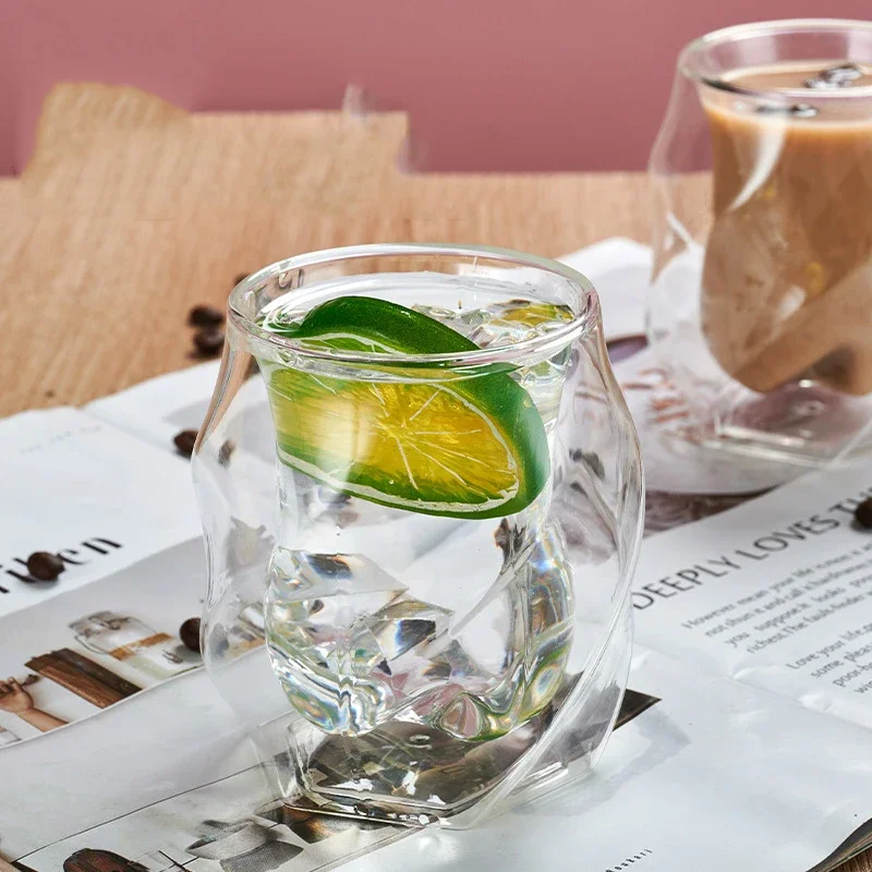 Double walled lead-free 200ML whiskey glass cup old fashioned Cocktail Glass Rocks Cups for Water, Juice