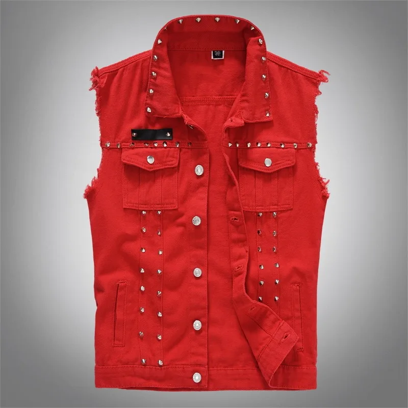 Trendy Men's Spring/summer/autumn Vest Red Korean Version Slim Fit and Cool Rivet Sleeveless Camisole Vest Trendy Horse Jacket