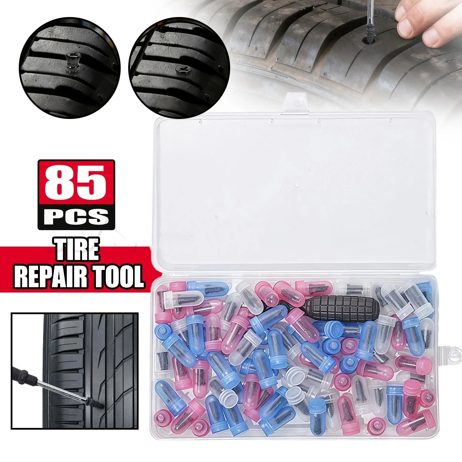 10/85-teiliges Reifenreparatur-Set: Schrauben, Vakuum-Reifenreparaturnägel, Gumminägel für schlauchlose Reifen, Reparaturwerkzeug für Motorrad und LKW