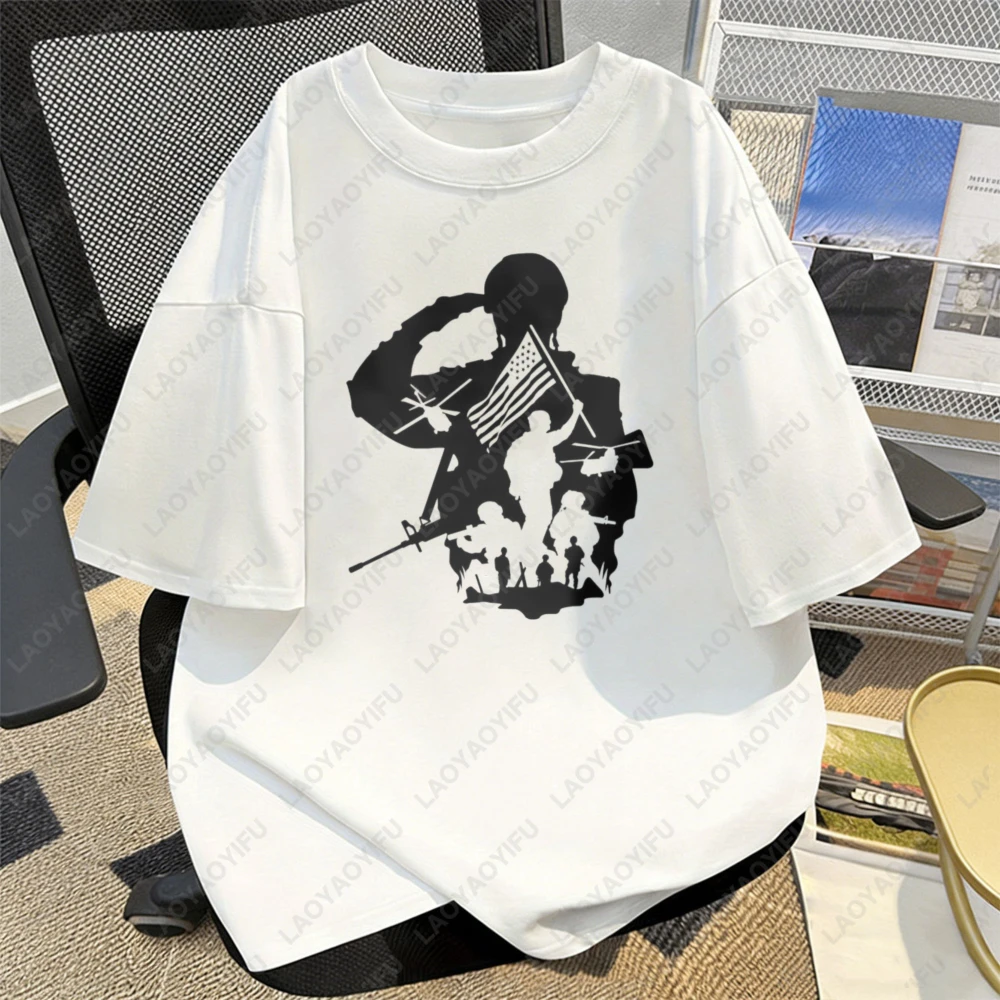 

US Military Soldier Salute American Flag T Shirt Cotton Casual Veteran Gift Graphic Tee Patriotic Daily Wear Memorial Day Tee