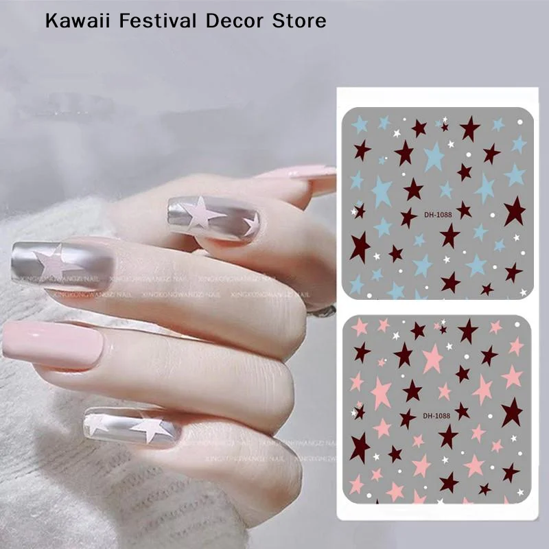 【K】Y2K 3D Plane Irregular Star Nail Decals Metallic Effect Silver Pentagram Nail Decals DIY Adhesive Nail Art Salon Decoration