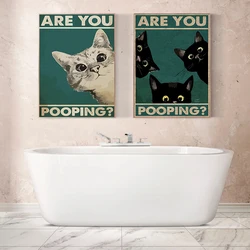 Vintage Toilet Animals Cat Dog Are You Pooping Funny Bathroom Sign Poster Canvas Painting Wall Art Pictures Home Bathroom Decor