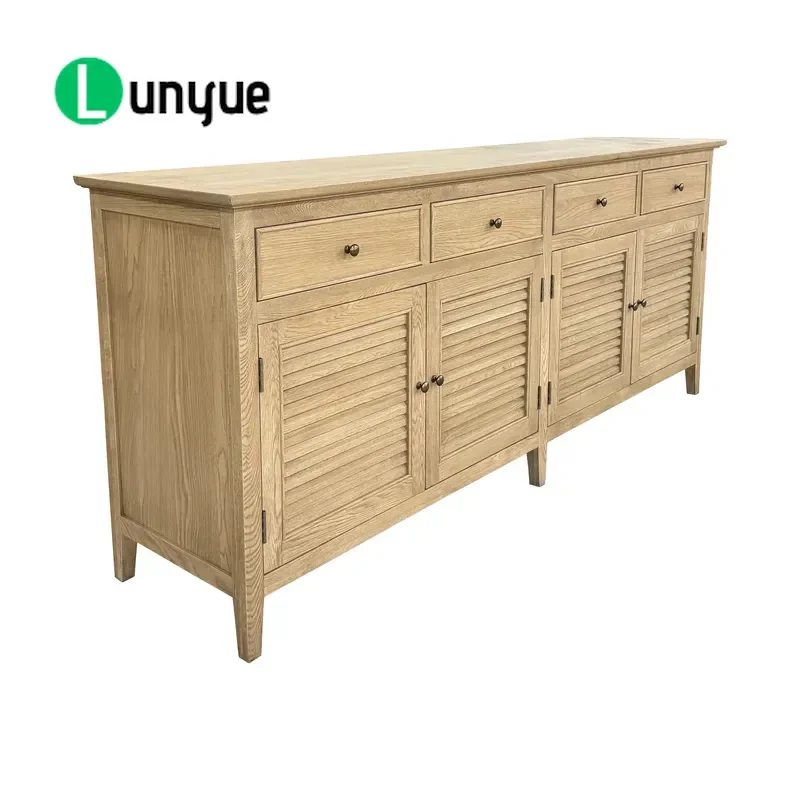 French Quality Natural Solid Oak 4 Drawer Cutlery Cabinet Wooden Buffet Storage Furniture for Catering Home Dining Room