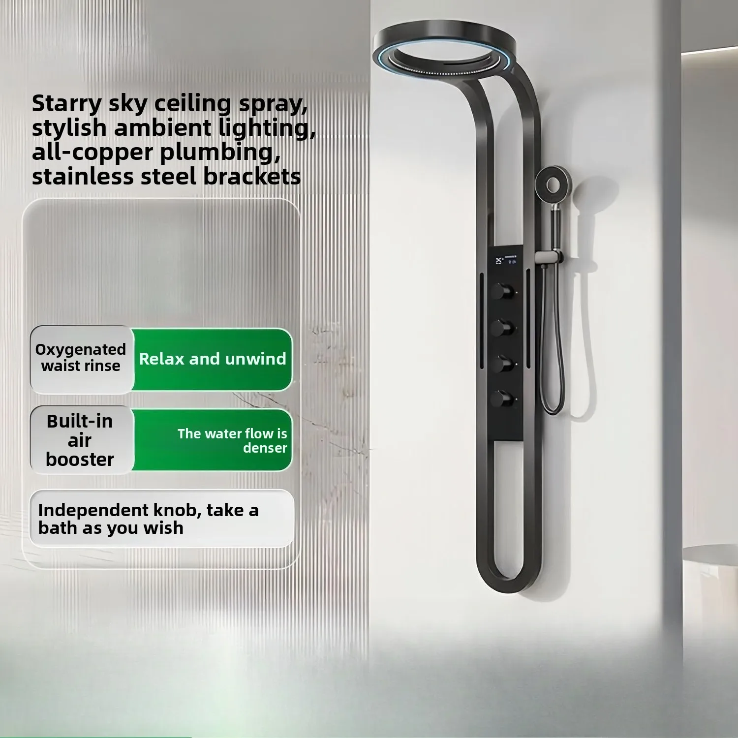 Deluxe Round Shower Set, Multifunctional Shower Kit with Rain, Waterfall & Massage Spray Modes for Household Bathroom