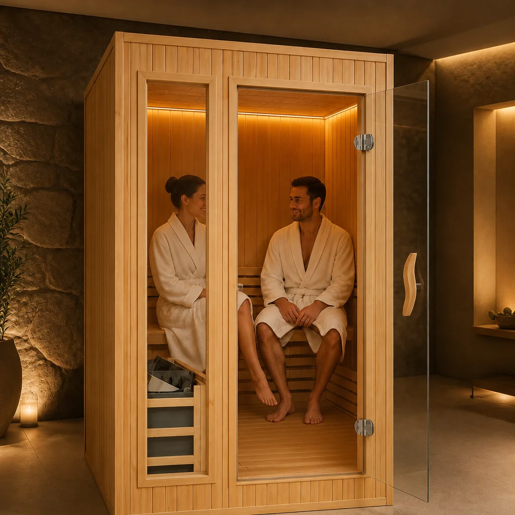 HIBOSK 2 People Indoor Saunas Hemlock /Red Cedar Dry Steam Sauna Rooms Dry Steam