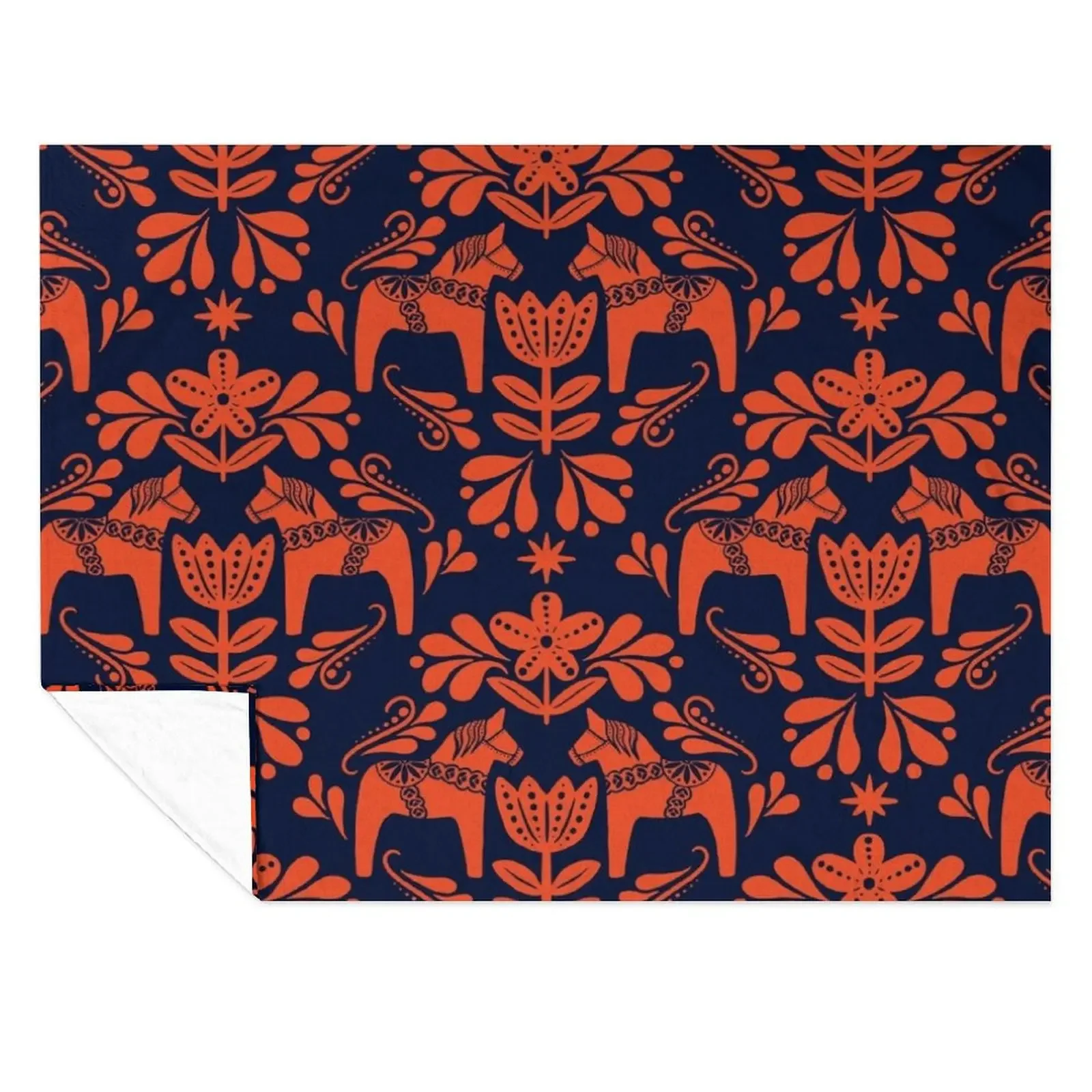 

Folk Art Dala Horse - Navy Blue and Burnt Orange Throw Blanket Blankets For Bed Retros Decorative Sofa Single Blankets