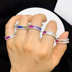 New rainbow color full cz eternity band engagement rings for women Luxury gorgeous colorful cz finger jewelry