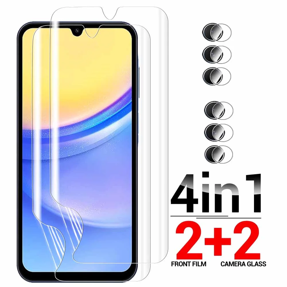 4in1 Camera Glass Hydrogel Film For Samsung Galaxy A55 A35 A25 5G A15 4G Screen Protectors Sumsung A55 A 55 55A Soft Phone Films